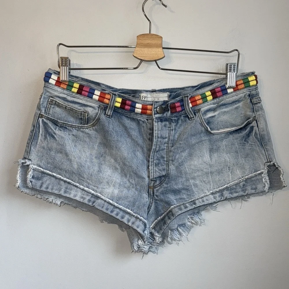 Free People Eliot Rainbow Embroidered Jean Shorts SZ 29